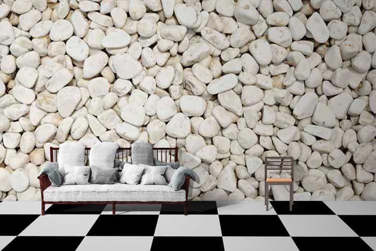Natural Stones and Pebbles Texture Wallpaper shown in a room