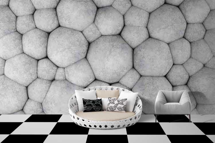 Stylish Hexagonal Pattern Wall Decor Wallpaper shown in a room