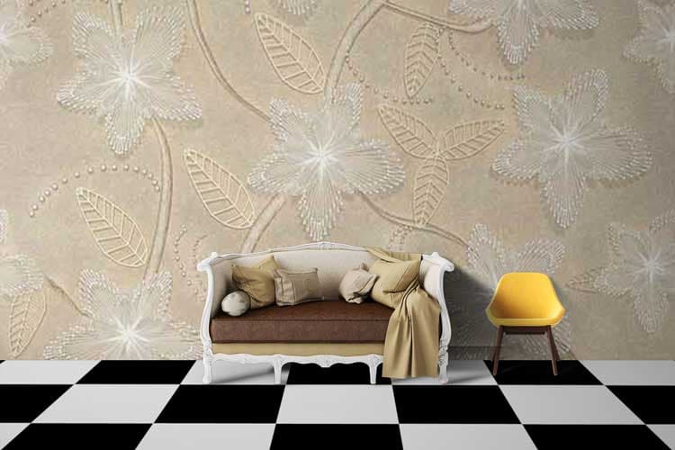 Glamorous Sparkling Flower Art Wallpaper shown in a room