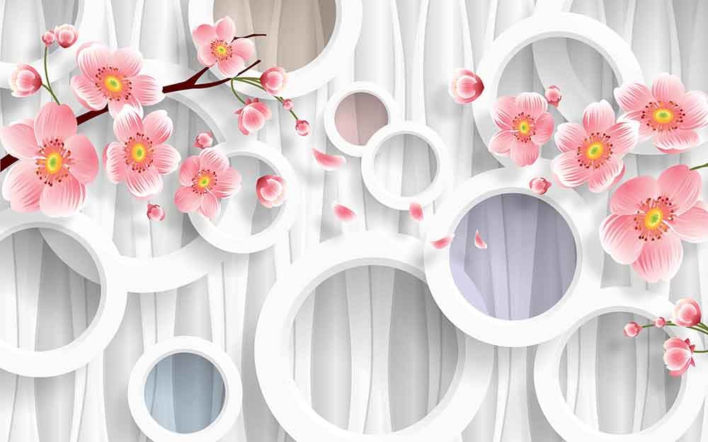 Floral Print Circles Tree Branches pattern detail