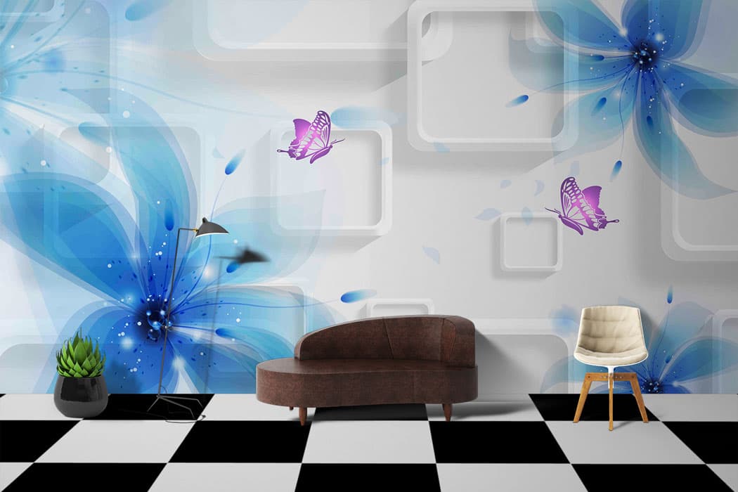 Butterflies Sparkles Square Wall Mural Wallpaper shown in a room