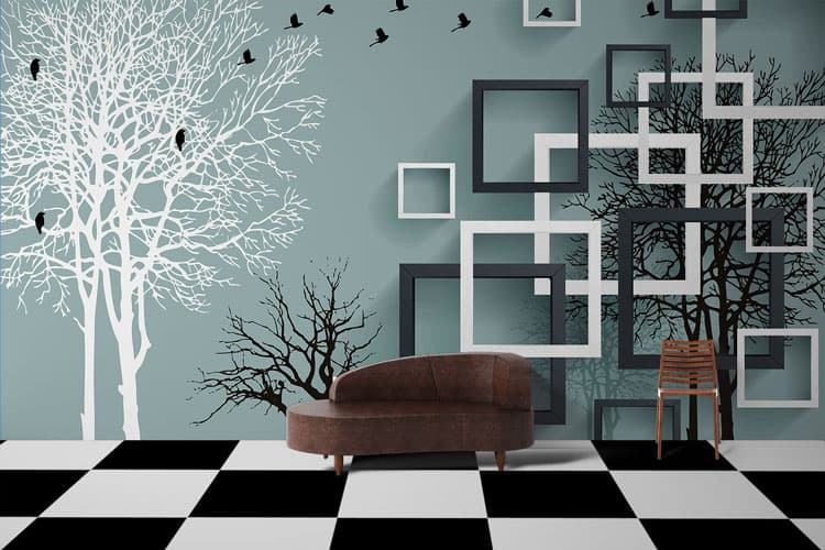 Trees Birds Square shown in a room