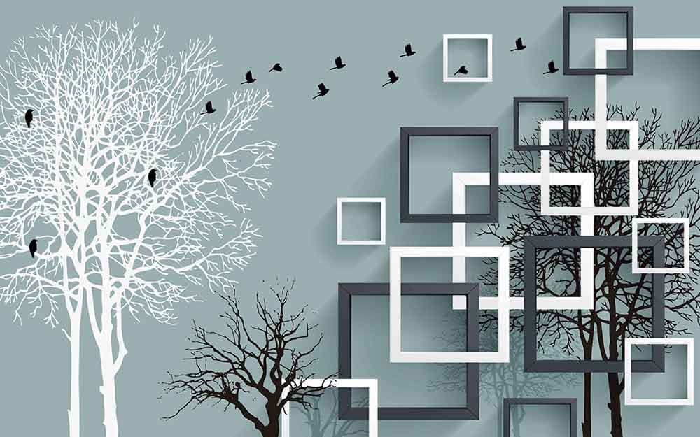 Trees Birds Square pattern detail