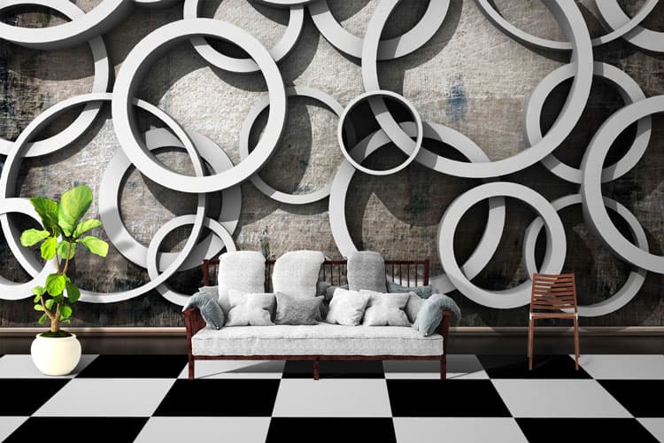 Contemporary Circle Art Wall Mural Wallpaper shown in a room
