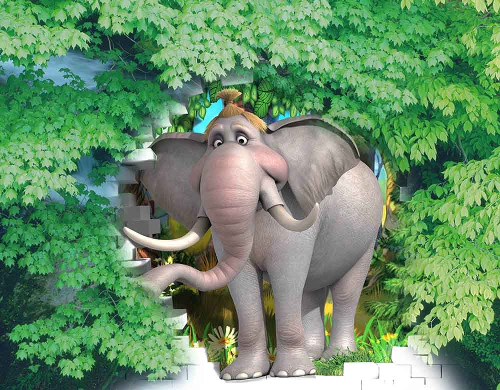 Jumbo, Cute 3d Elephant Wallpaper Mural pattern detail