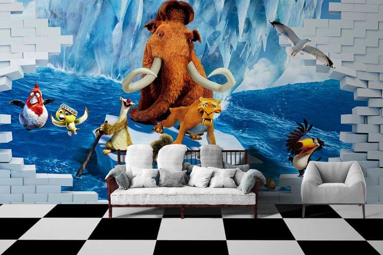 3D Ice Age Wallpaper Mural shown in a room