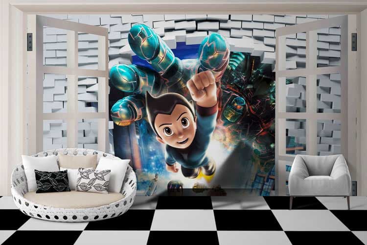Kid Flying Robotic hand shown in a room