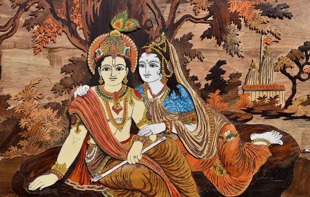 Classic Radha Krishna Mural Art wallpaper pattern detail