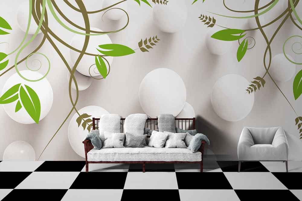 3D White Balls shown in a room