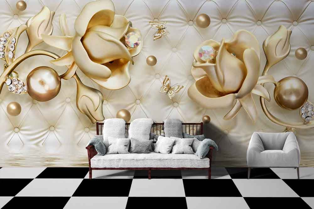 Golden Rose Wallpaper for Wall shown in a room