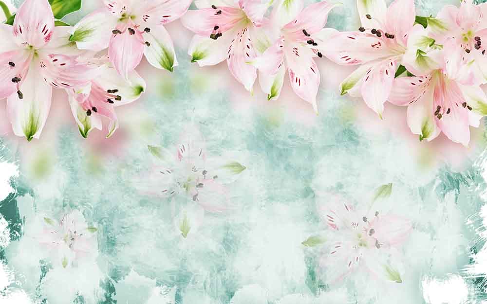 Romantic Pink Lily Bloom Decorative Wallpaper pattern detail