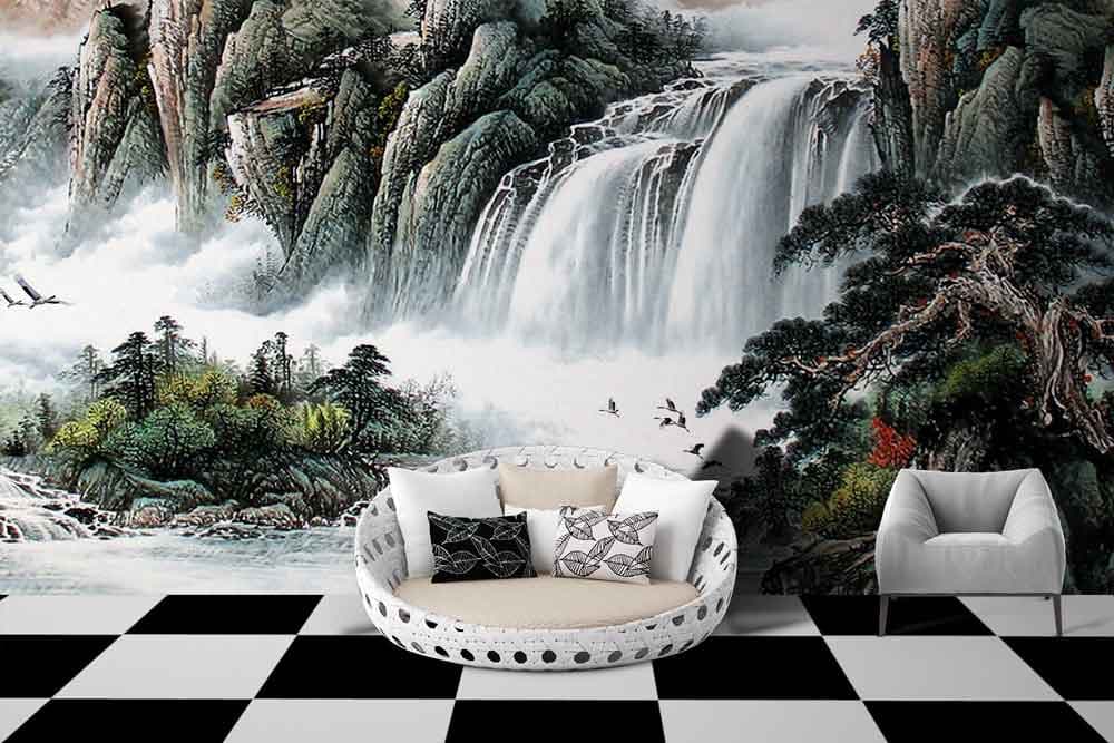 Waterfall Art shown in a room