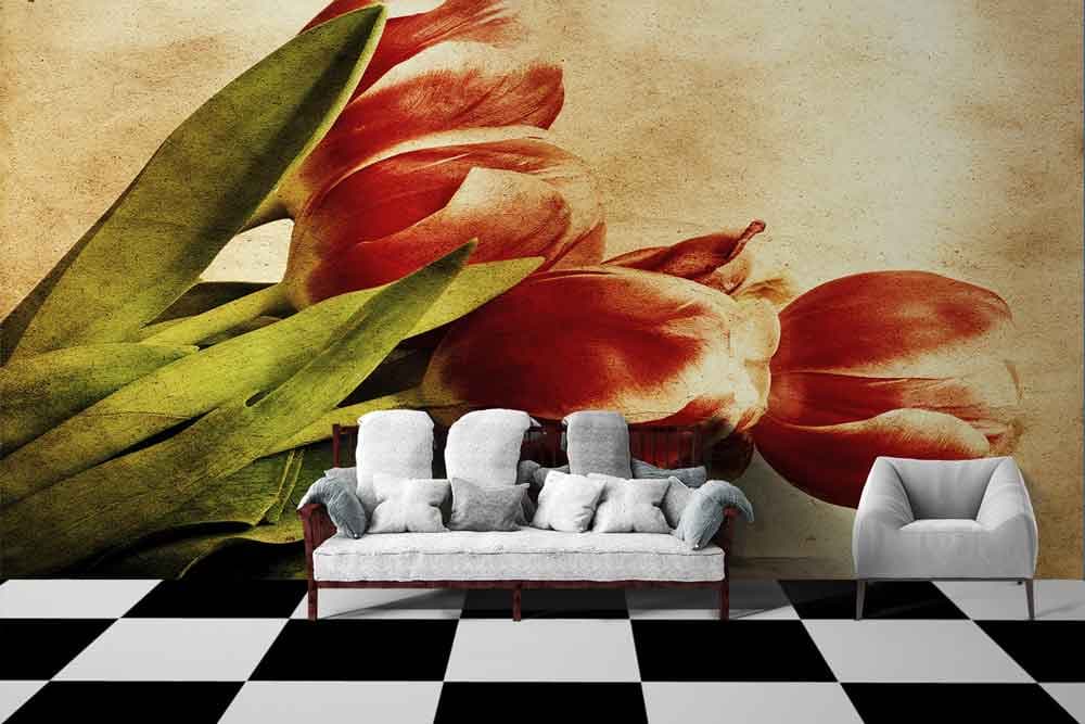 Flowers Art on Wall shown in a room