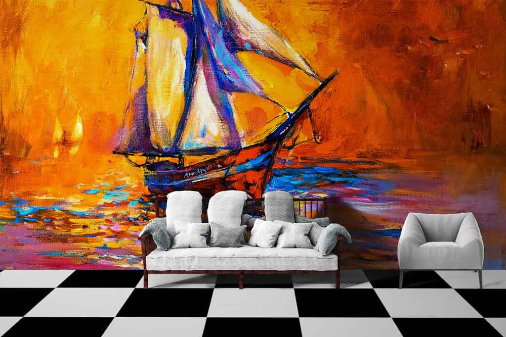 Boat art shown in a room