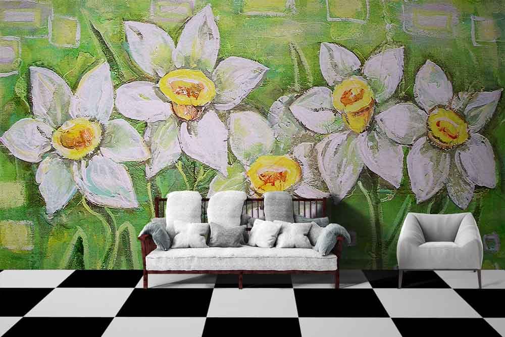 Modern Floral Design Wall Decor Wallpaper shown in a room