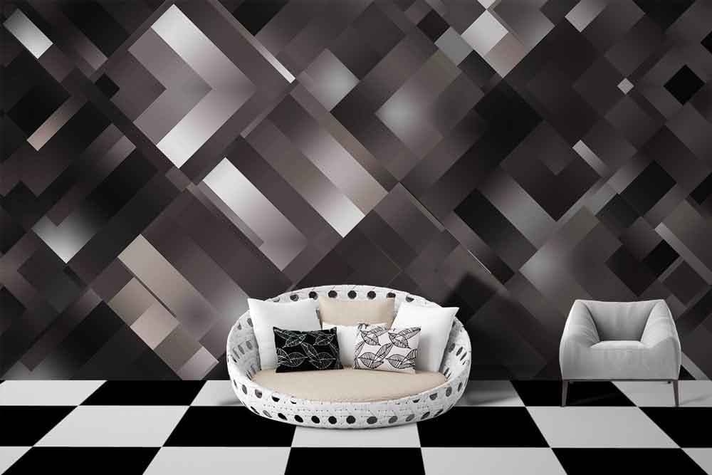 Premium Dark Geometric Wall Art Design Wallpaper shown in a room