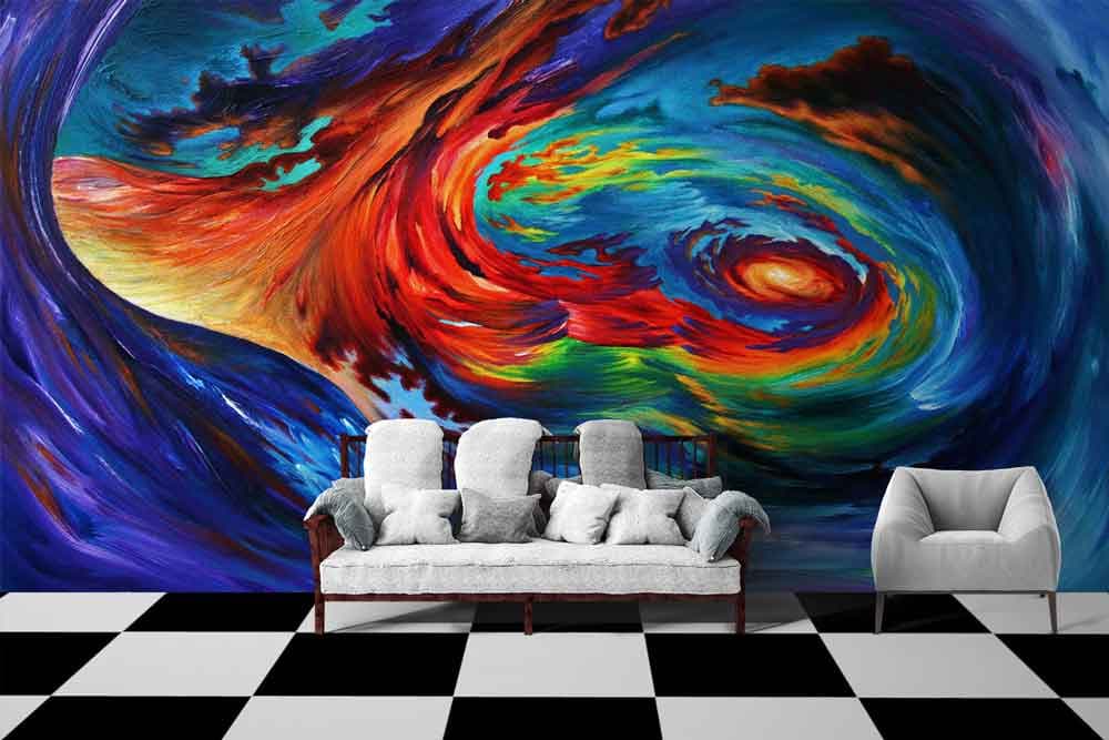 Warm Colors Abstract Artistic Wall Mural Wallpaper shown in a room