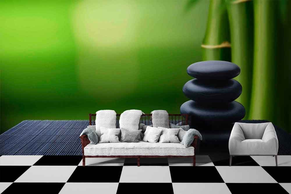 Nature Inspired Zen Stones for Relaxing Room Wallpaper shown in a room