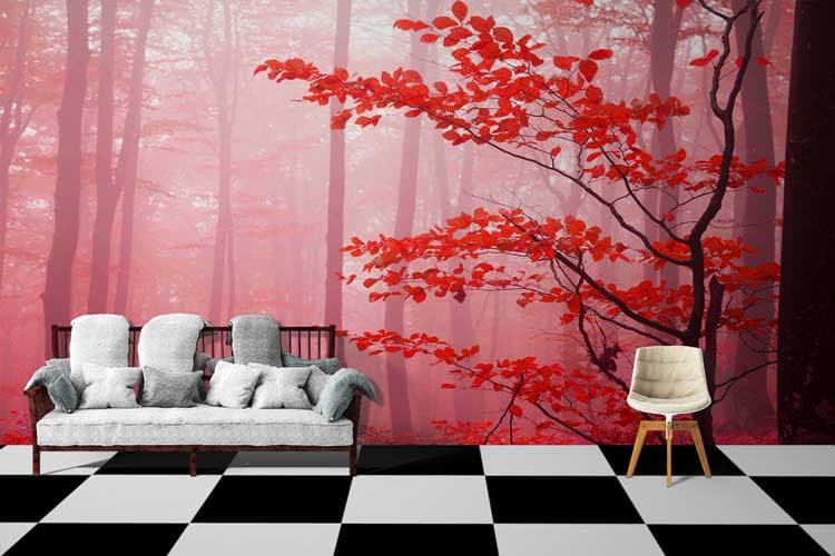 Aesthetic Pink Nature Wall Design Wallpaper shown in a room