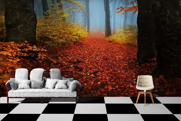 Elegant Autumn Morning Nature Scene wallpaper shown in a room