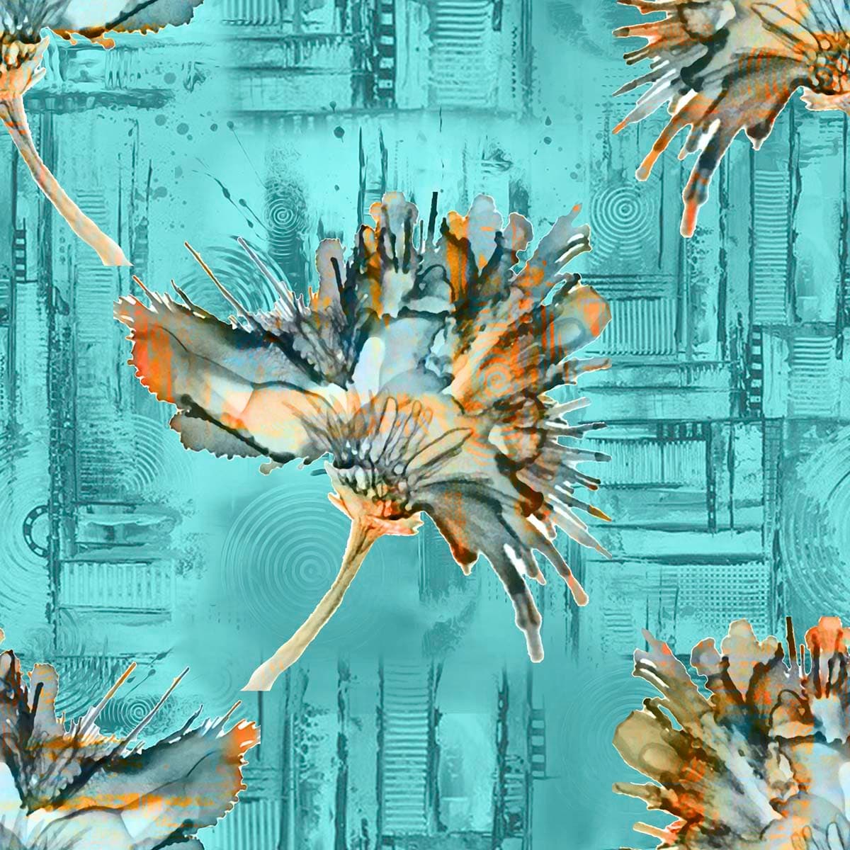 Floral Pattern on Blue Background Elegant Wall Mural Wallpaper pattern detail