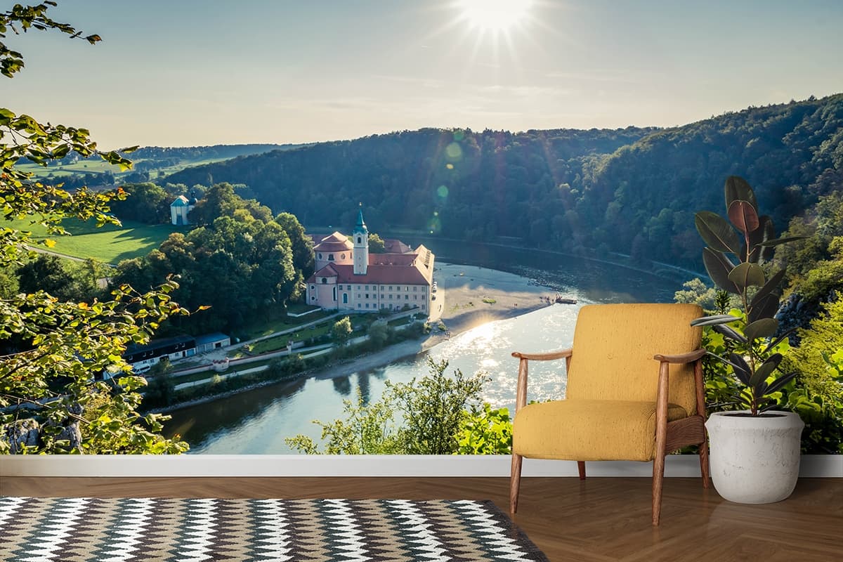Benedictine Monastery 3D Wallpaper for Living Room shown in a room