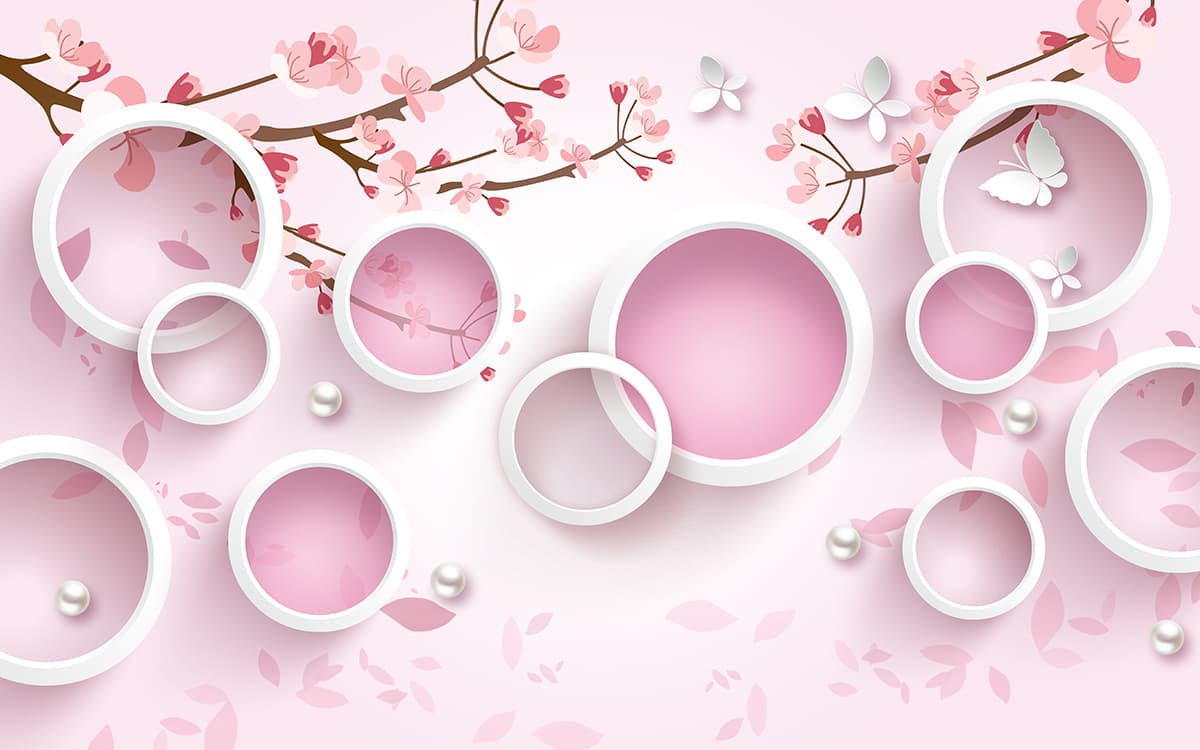 3D Circles and Flower Wallpaper for Living Room pattern detail