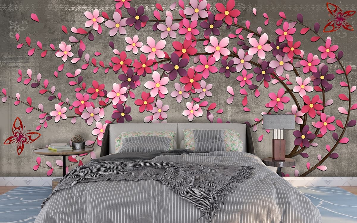 Luxurious Red and Gold Flower Designs Wallpaper for Walls shown in a room
