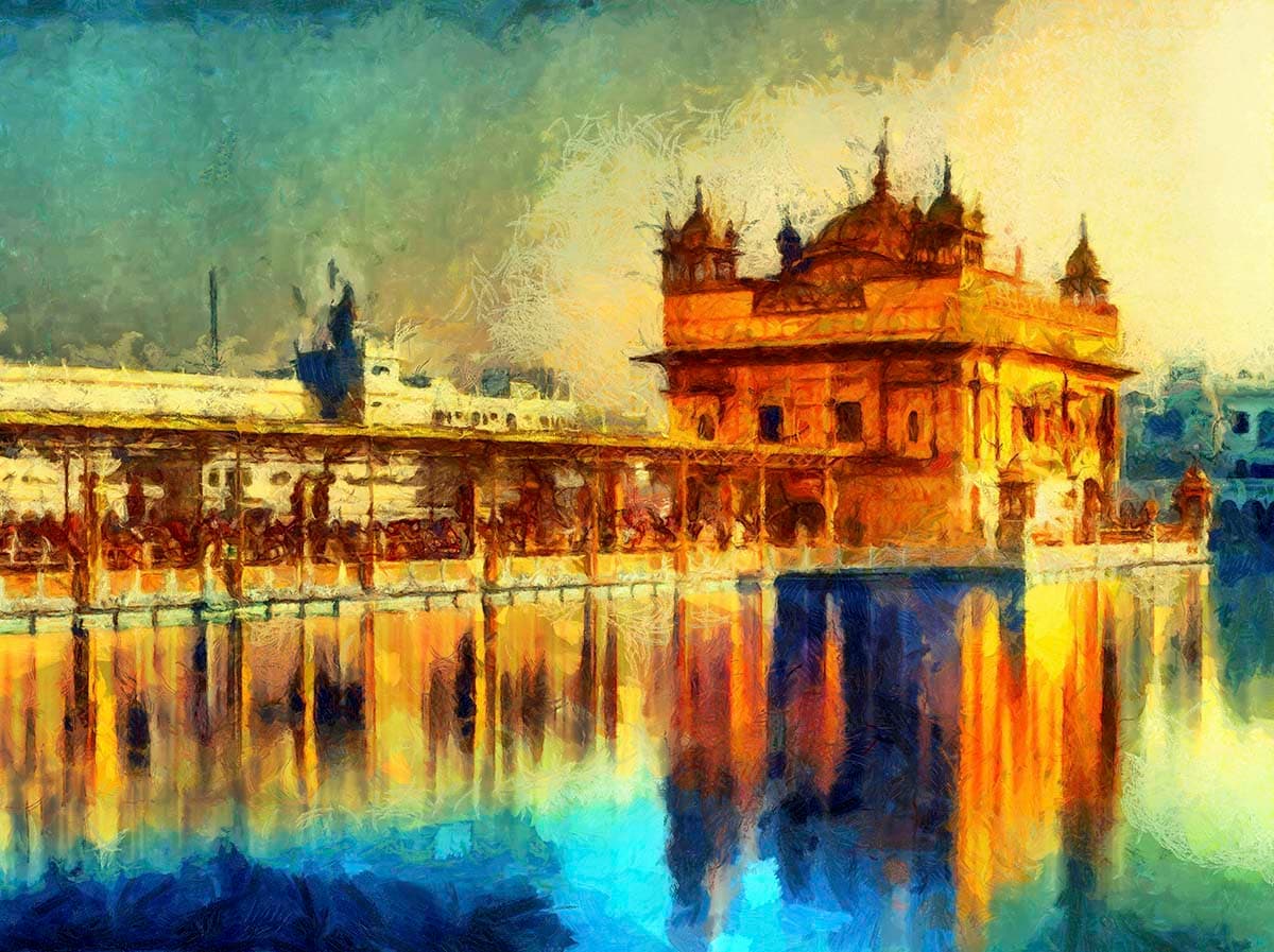 Premium Golden Temple Reflection Wallpaper pattern detail