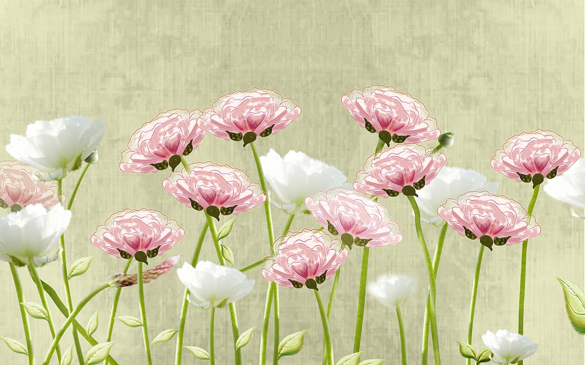 Pink and White Floral Blossom Nature Style Wallpaper pattern detail