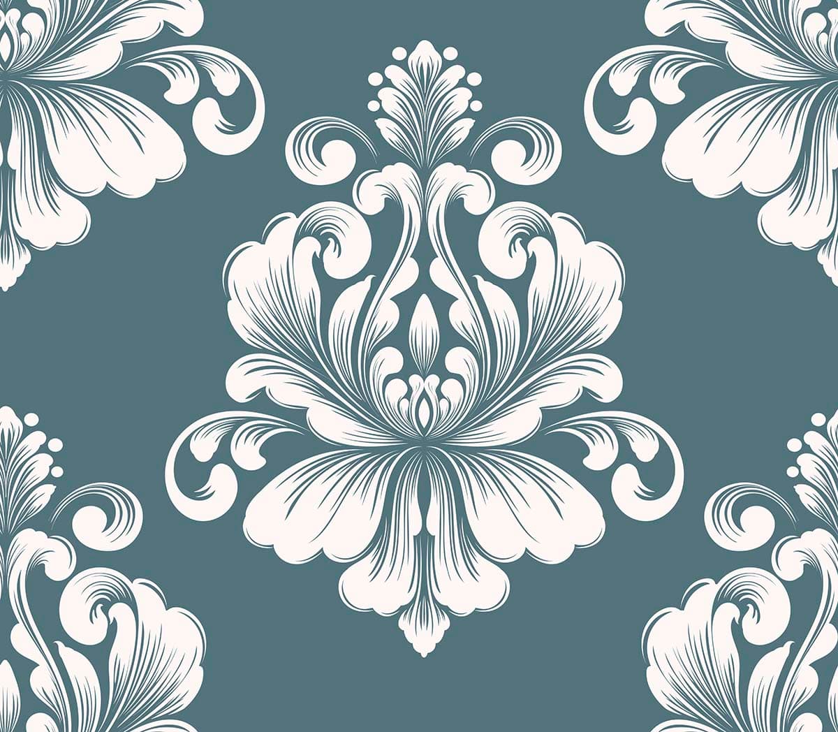 A pattern of white and blue floral designs pattern detail