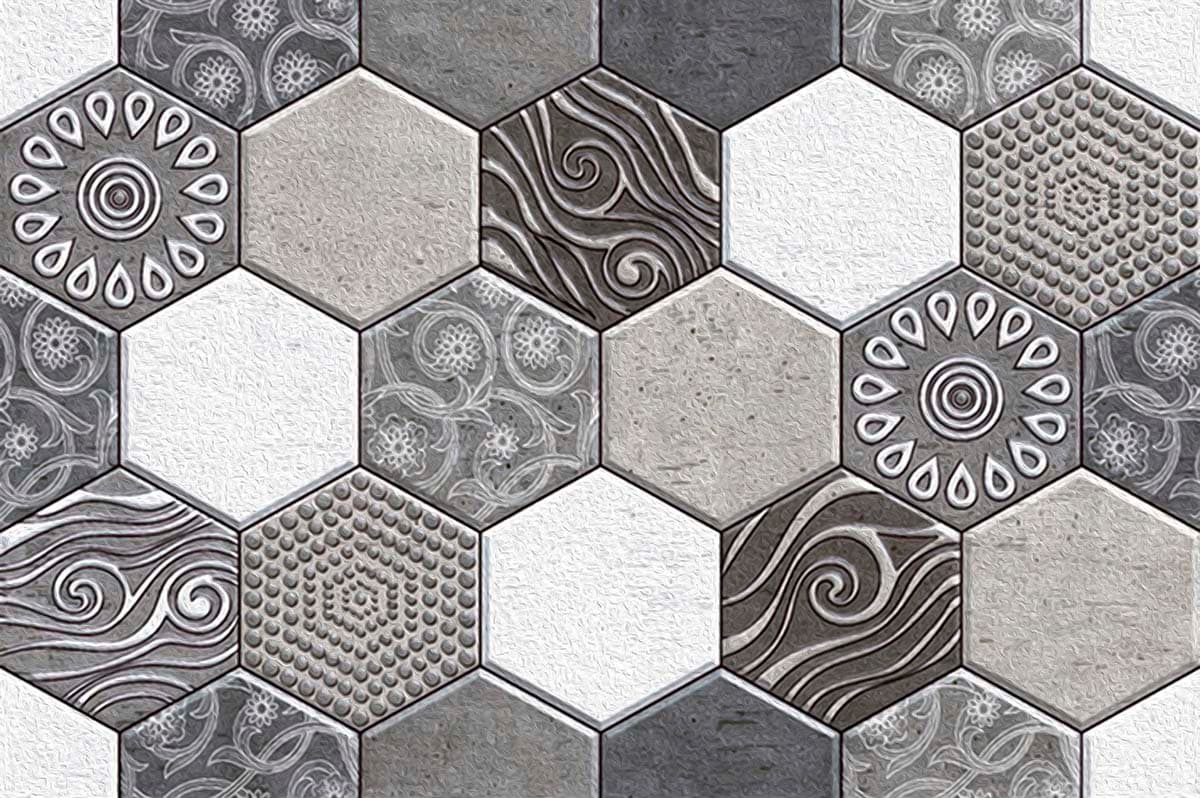 3D Hexagon Grey and White Wallpaper for Wall pattern detail