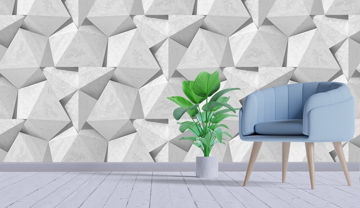 3d White Triangles Wallpapers for Living Room shown in a room