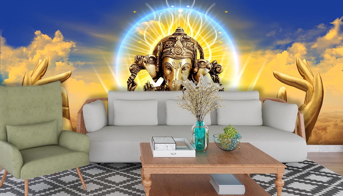 3D Effect Ganesha Wallpaper shown in a room