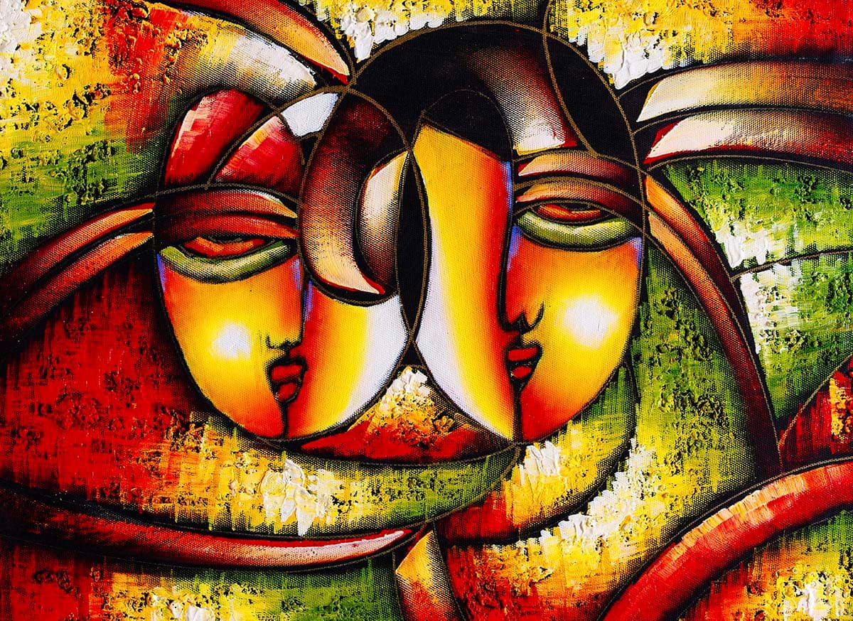 Abstract Two Faces Artistic Portrait Wallpaper pattern detail