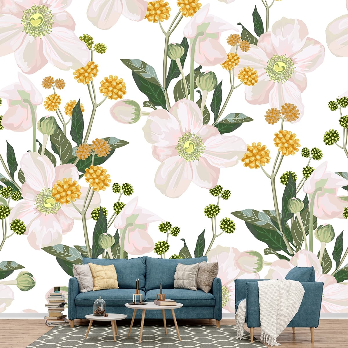 Enchanting Floral Pattern Wallpaper Mural shown in a room