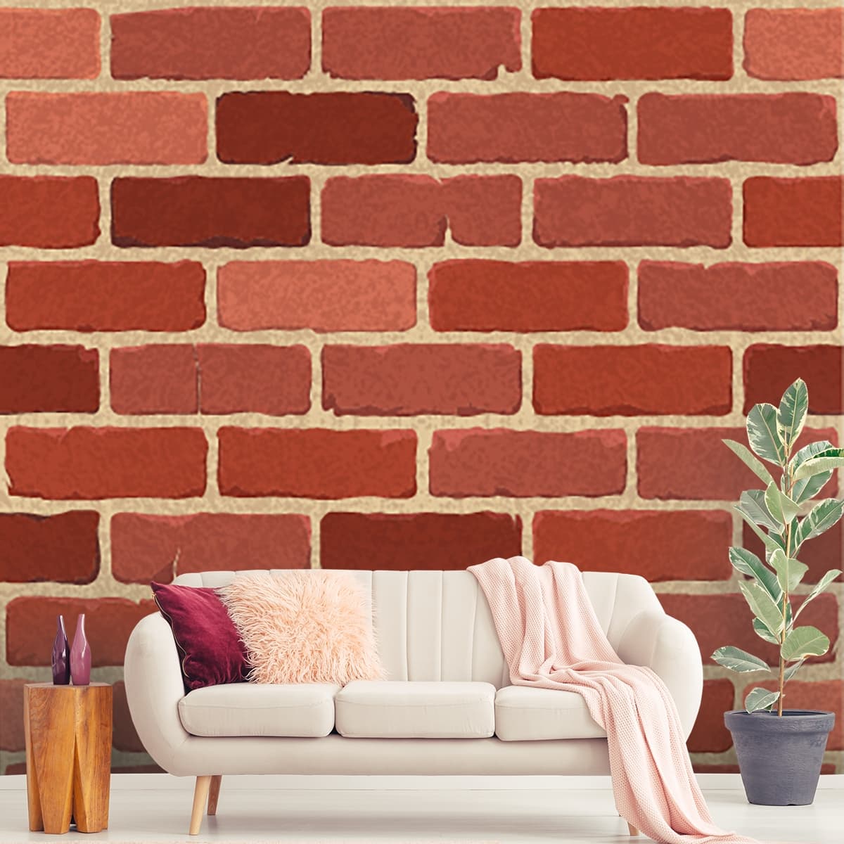 Brick Pattern Bedroom Wallpaper, Brick Wallpaper for Wall, shown in a room