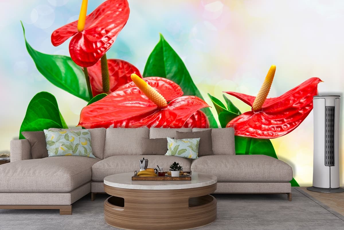 A close up of red flowers shown in a room