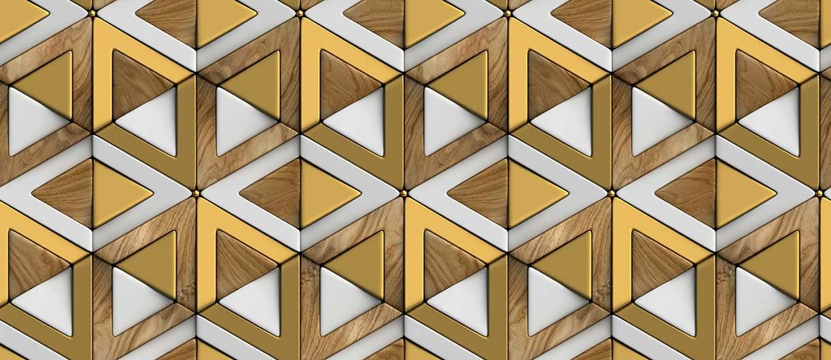 3D Luxury Look Golden and Wooden Pattern of Triangles Wallpaper for Living Room pattern detail