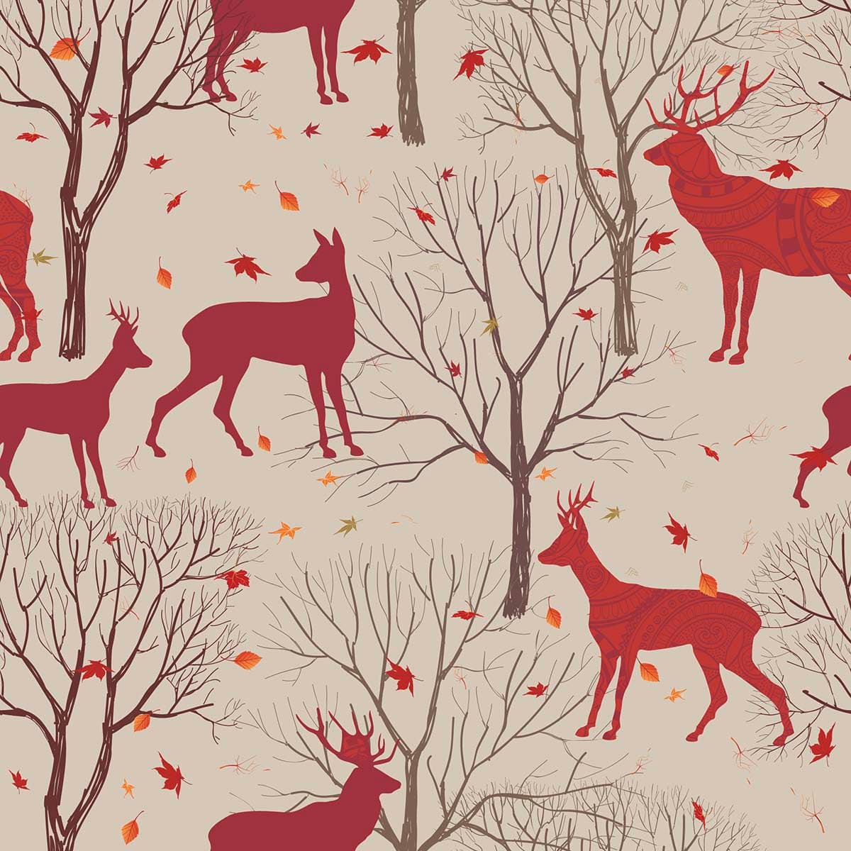 Modern Deer and Trees Abstract Wallpaper Design pattern detail