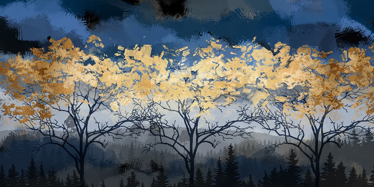 Artistic Tree with Yellow Leaves Scenic wallpaper pattern detail