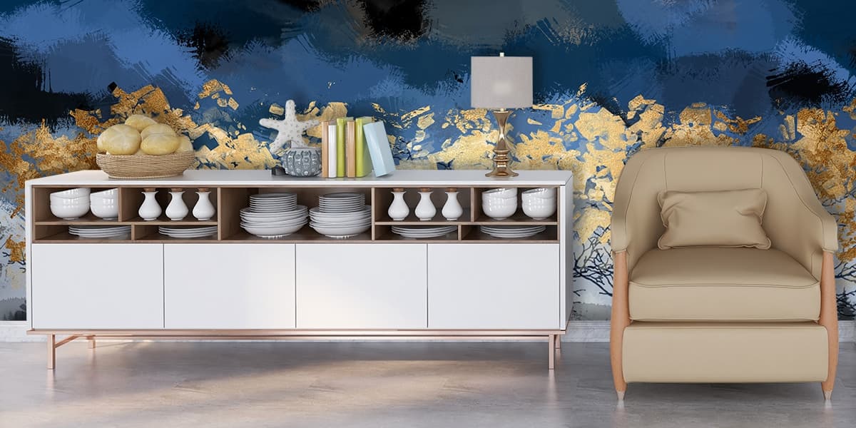Artistic Tree with Yellow Leaves Scenic wallpaper shown in a room