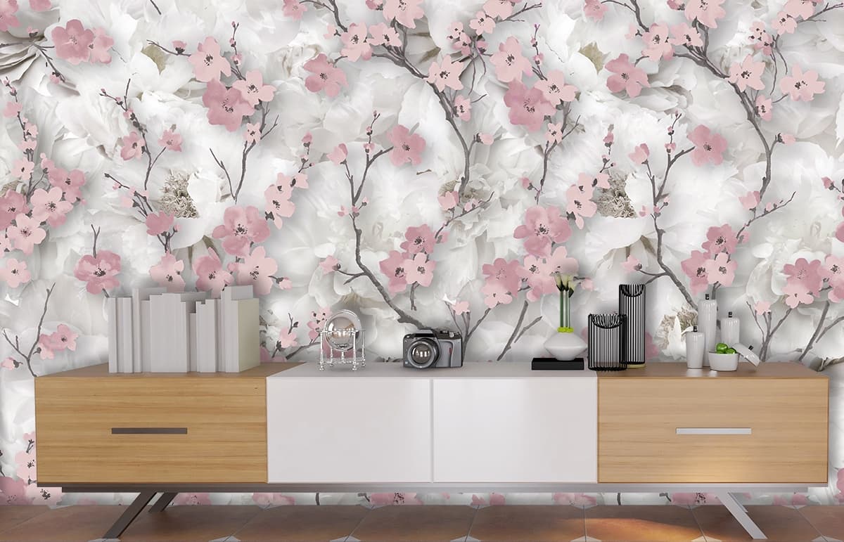 Beautiful Pattern of Pink Flowers shown in a room
