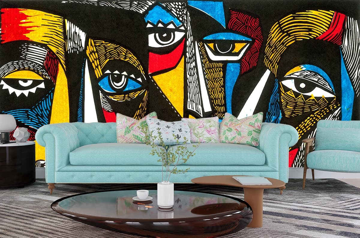 Artistic Wallpaper on Black Background shown in a room