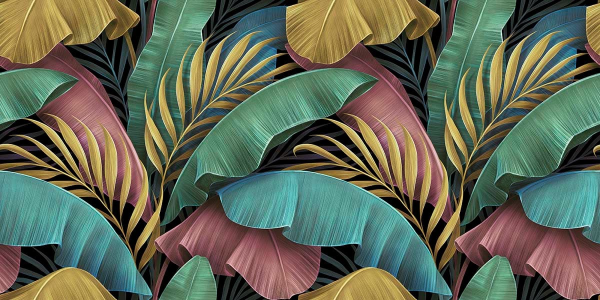 Vibrant Leaves on Black Background Aesthetic Wallpaper pattern detail