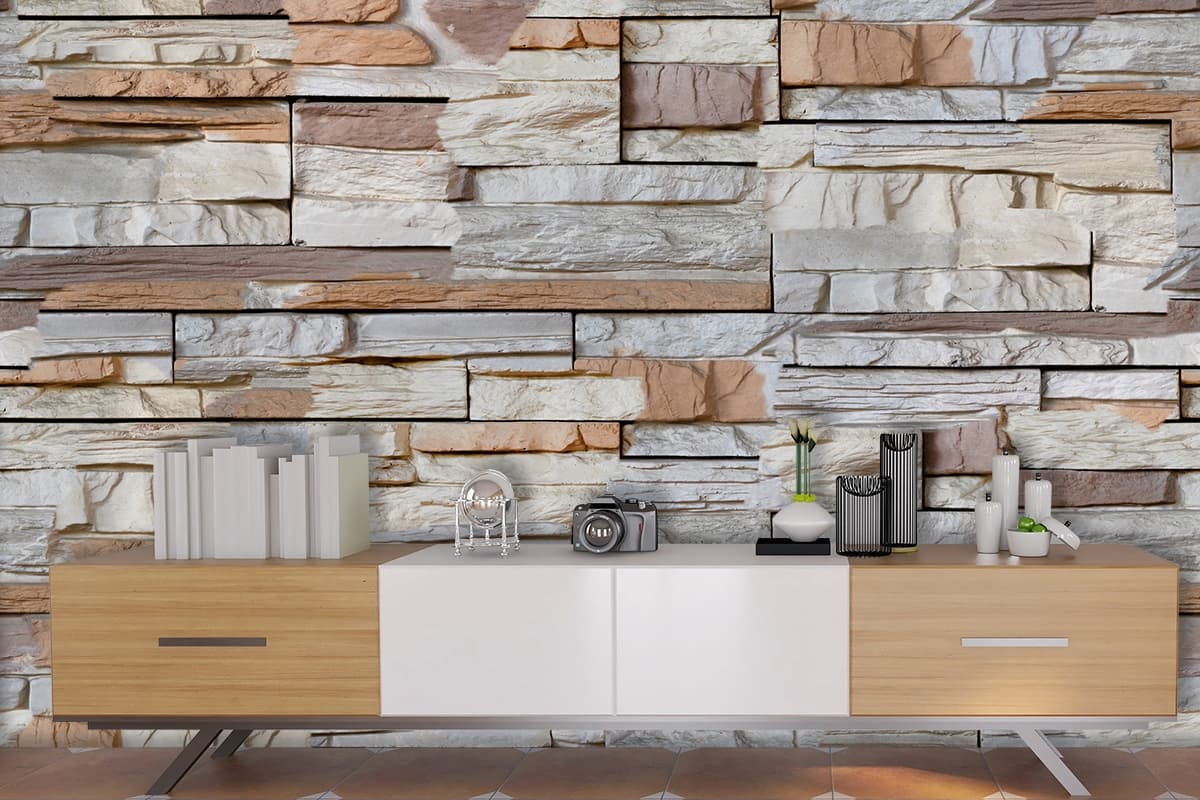 Ancient Rocks Design Wallpaper Mural shown in a room