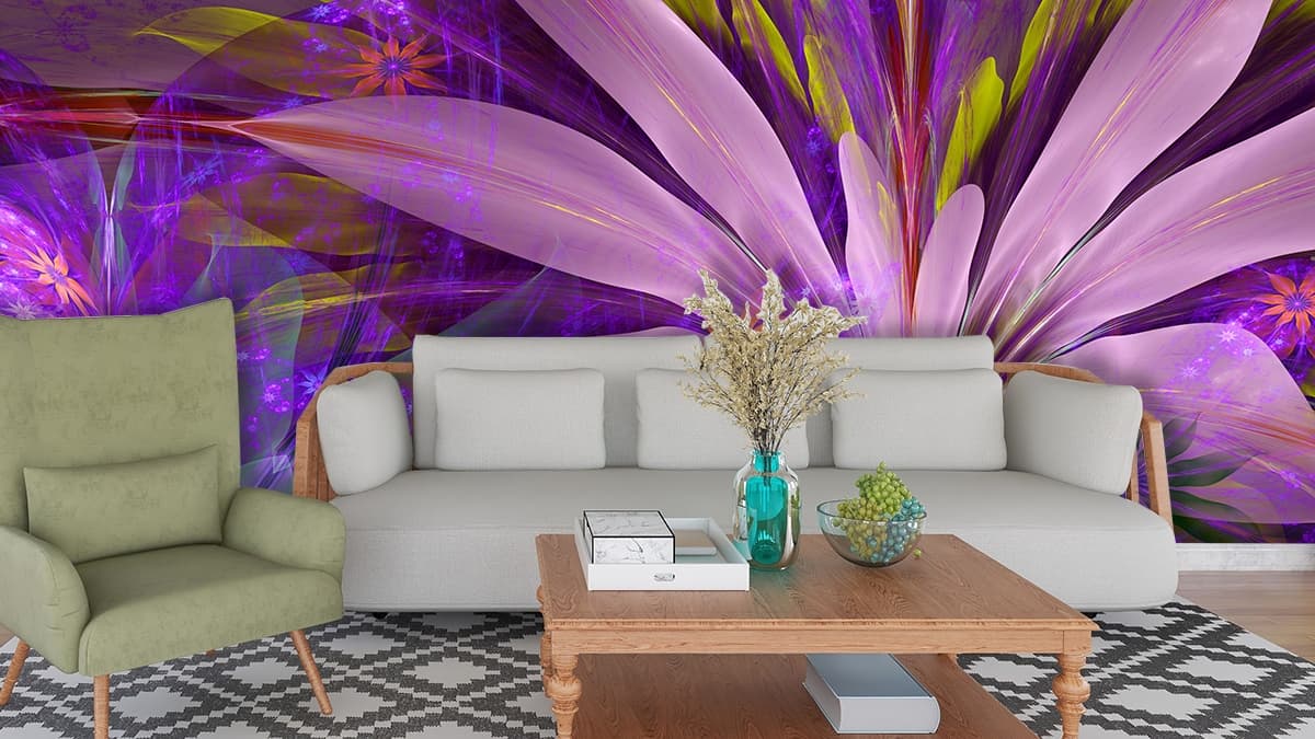 Beautiful 3D Flower Wallpaper for Wall shown in a room