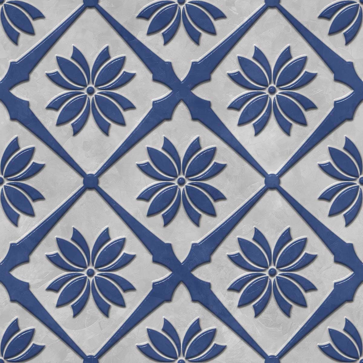 3D Blue and White Patterned Floral Wallpaper for Living Room pattern detail