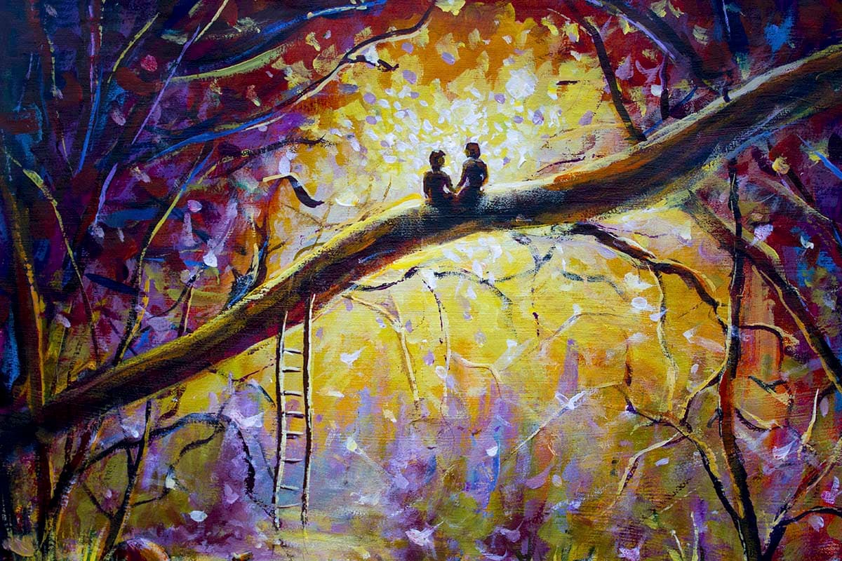 Couple Painting Abstract Wallpaper for Bedroom pattern detail