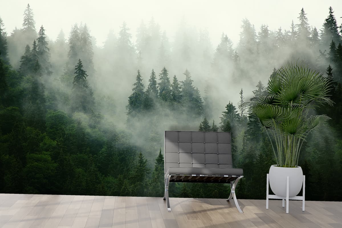 Fog Forest Wallpaper shown in a room